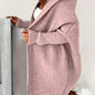 Plus Size Casual Cardigan, Women's Plus Solid Stitching Long Sleeve Hooded Open Front Slight Stretch Sweater Cardigan