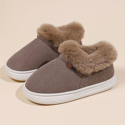 Ultra Soft Cozy Fuzzy House Slippers - Winter Warm Plush Lined Shoes for Men and Women - Cozy Corduroy Slip On Slippers with Fleece Lining for Cold Weather