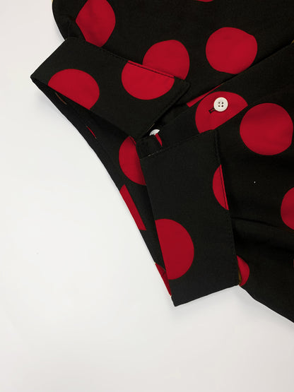 Elegant Plus Size Polka Dots Print Maxi Dress - Women's Button Up Collared Belted