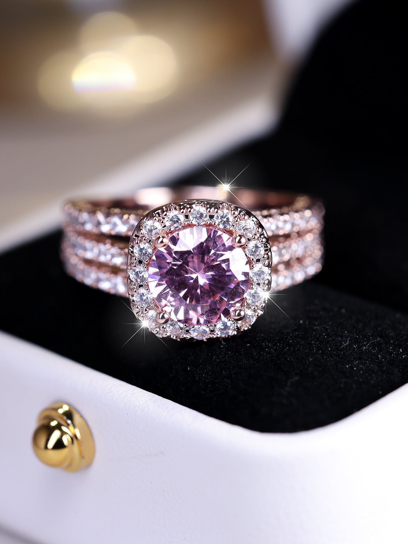 Elegant Promise Ring 18k Plated Inlaid Shining Zircon Engagement Wedding Ring For Female Evening Party Decor Multi Sizes To Choose