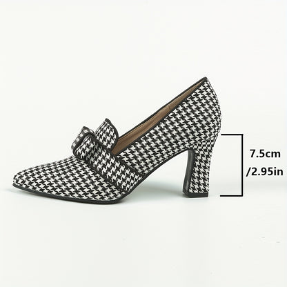 Women's High Heel Single Shoes with Deep Mouth Houndstooth Pattern