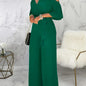 Solid Cold Shoulder V-neck Jumpsuit, Elegant Half Sleeve Jumpsuit For Spring & Summer, Women's Clothing