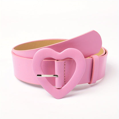 2023 New Pink Wide Belt for Women with Love Buckle and Rose Red Belt Decoration for Hot Girls