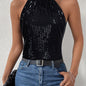 Sequined Tie Back Halter Top, Elegant Sleeveless Top For Summer, Women's Clothing