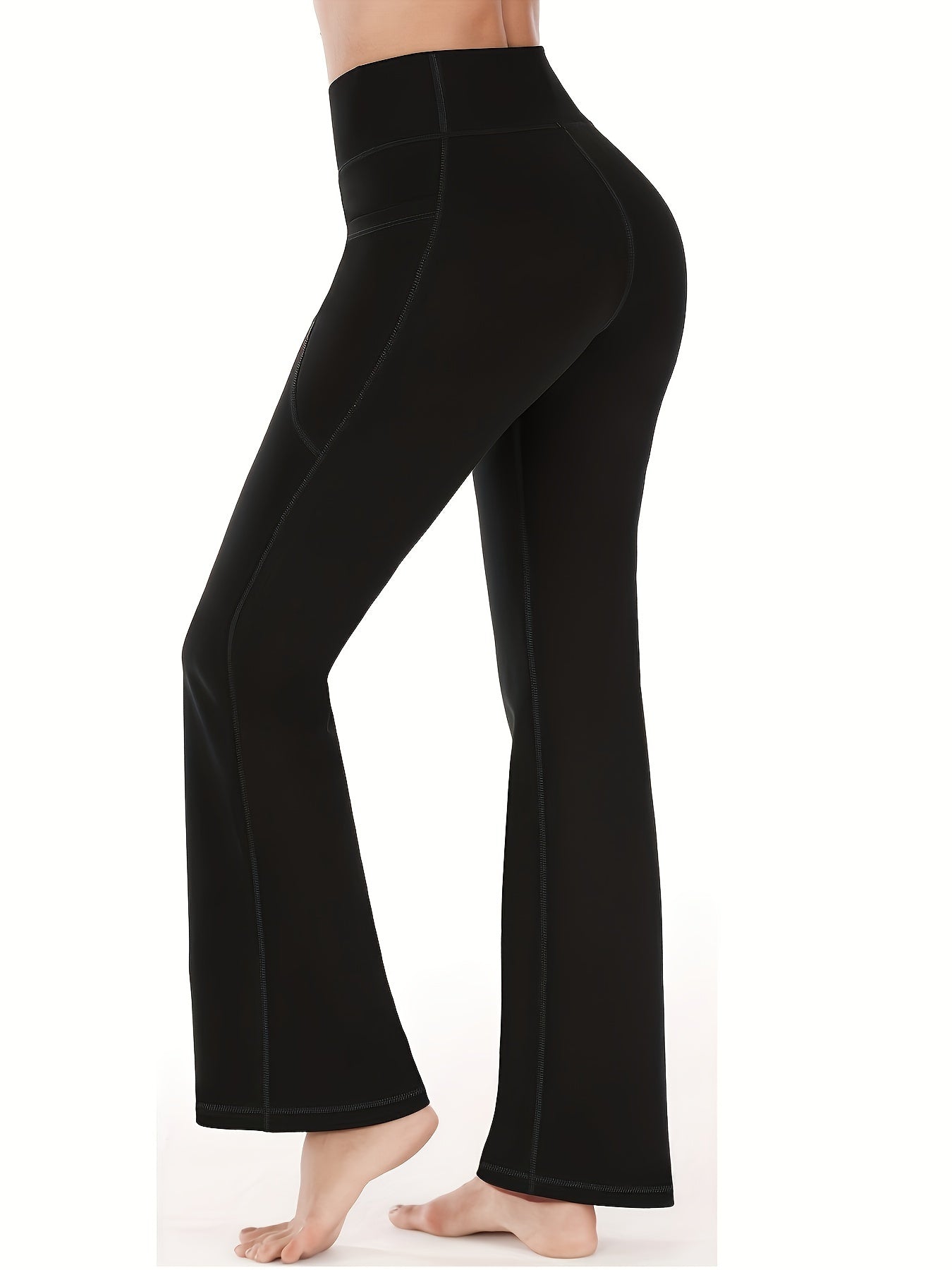 High-Waist Stretch Yoga Leggings with Pockets - Durable, Flare-Wide Leg, Non-Sheer Sports Pants for All Seasons
