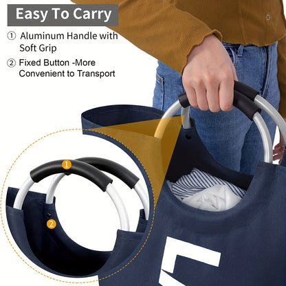 1pc Premium Waterproof Laundry Basket with Comfortable Padded Handles - Collapsible & Stable Clothes Hamper for Effortless Storage and Perfect Standing - Ideal for Space-Saving Solutions