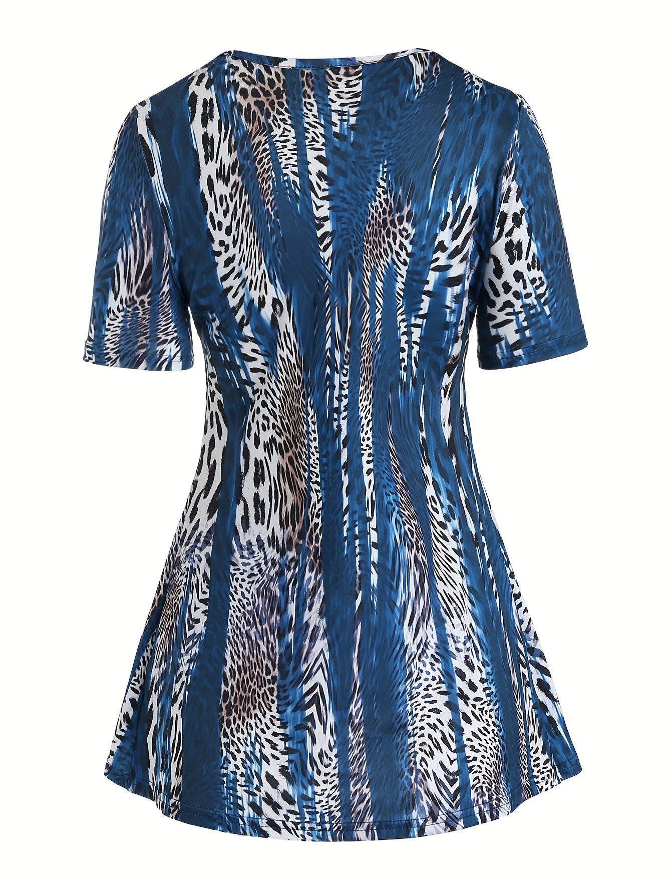 Boho Chic 2-in-1 Leopard Print Top - Casual Crew Neck, Durable Knit, Mid-Elasticity Tee for Spring/Summer/Fall