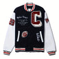 Mens Fashionable Letter Print Varsity Jacket - Color Block Button Up for Spring/Fall - Casual Style Perfect for School or Baseball