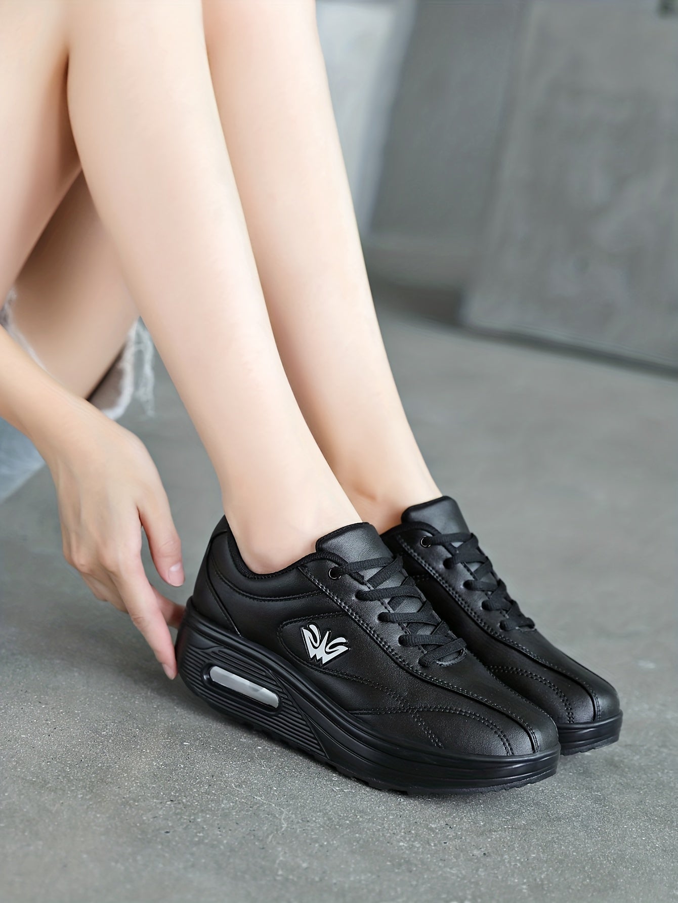 Women's Faux Leather Air Cushion Sneakers, Comfortable Thick Bottom Sport Shoes