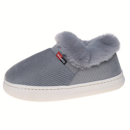 Ultra Soft Cozy Fuzzy House Slippers - Winter Warm Plush Lined Shoes for Men and Women - Cozy Corduroy Slip On Slippers with Fleece Lining for Cold Weather