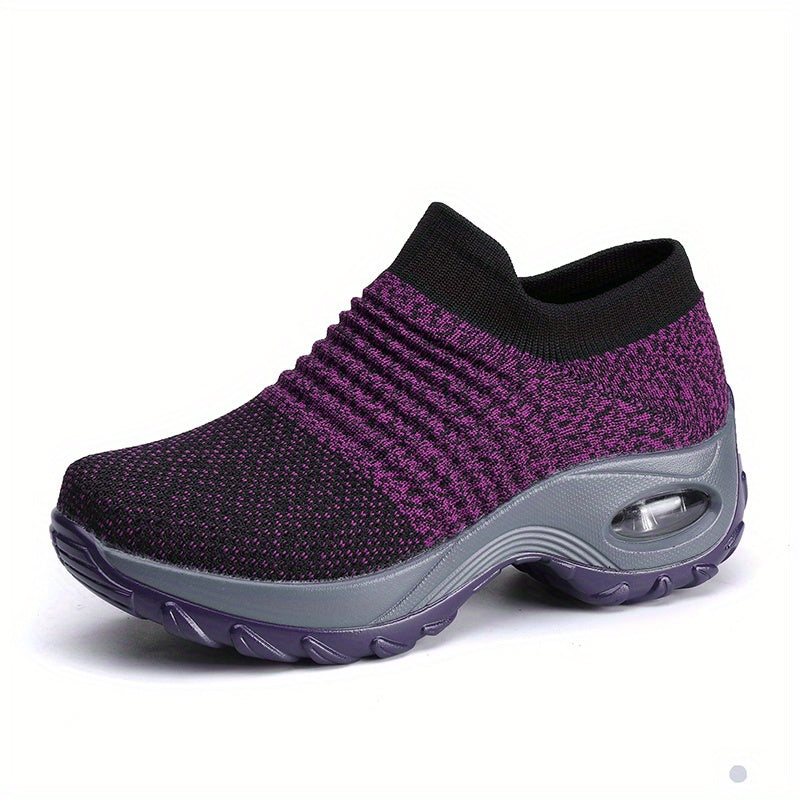 Women's Air Cushion Sole Sock Sneakers, Lightweight Knit Slip On Shoes, Breathable Running Shoes