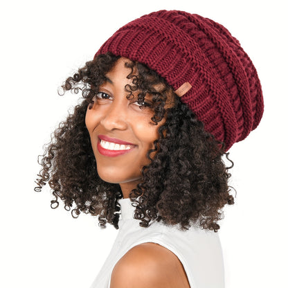 1pc Premium Winter Slouchy Beanie Hat - Soft Satin Lined, Chunky Cable Knit, Warm and Cozy, Ideal Gift for Men, Perfect for Cold Weather, Outdoor Activities, and Casual Daily Wear