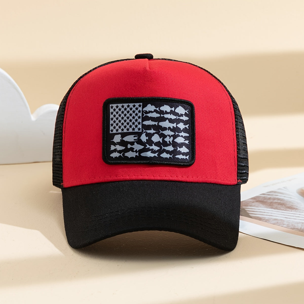 1pc Unisex Sunshade Breathable Mesh Baseball Cap With American Flag Pattern For Outdoor Sport , Ideal Choice For Gifts