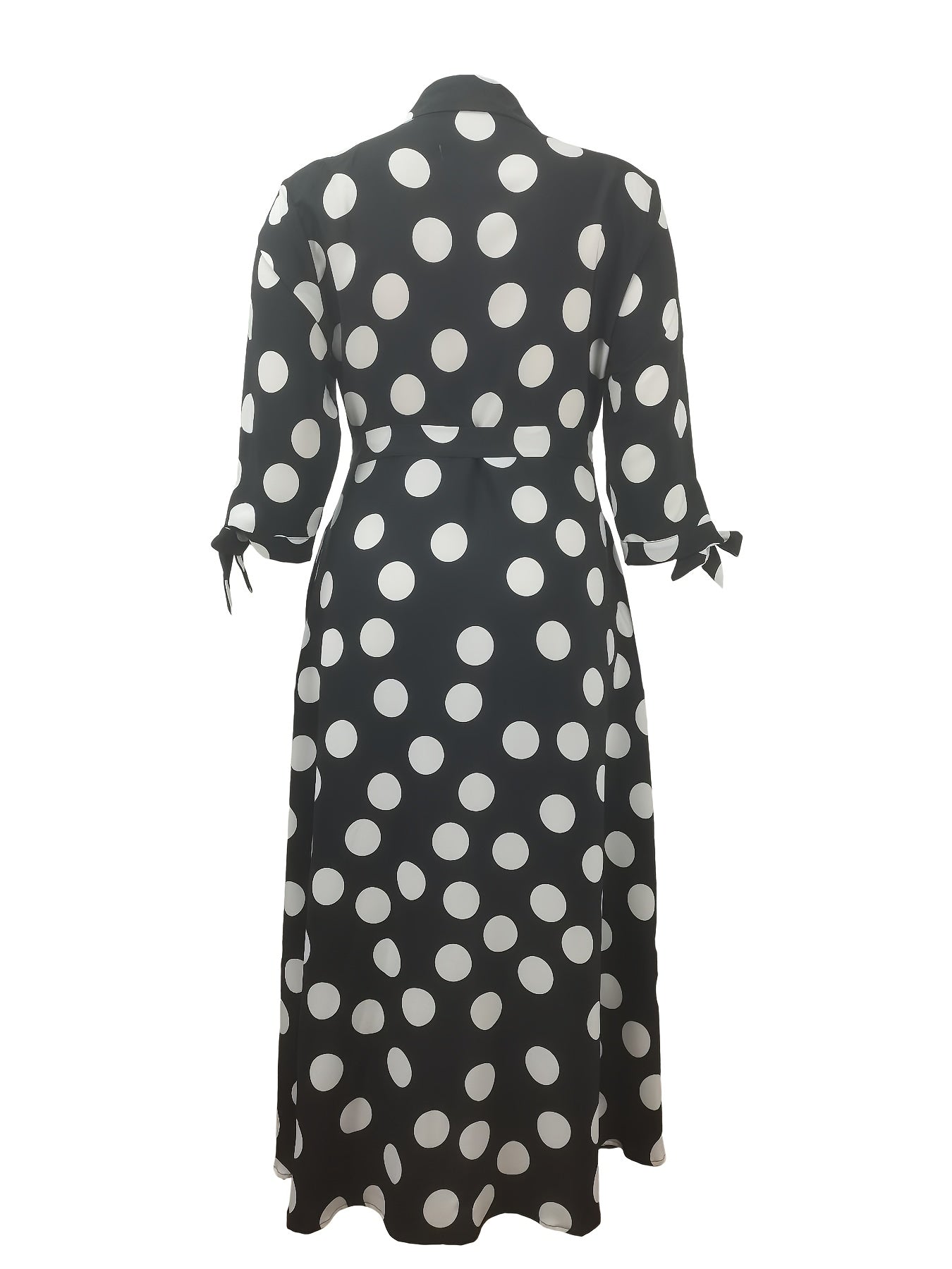 Elegant Plus Size Polka Dots Print Maxi Dress - Women's Button Up Collared Belted
