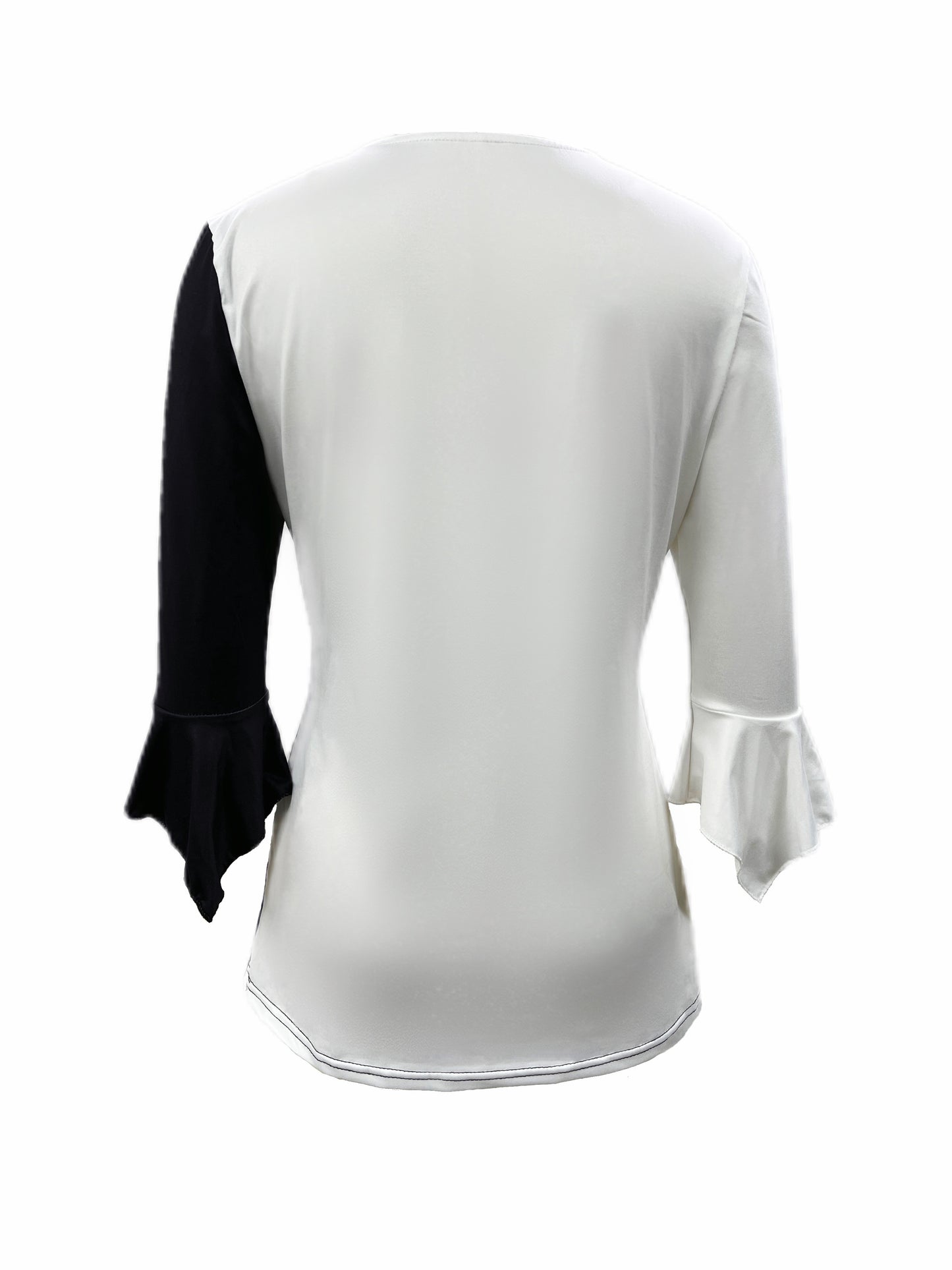 Versatile Floral-Patterned Knit Top – Comfortable Stretch, Easy-Care, Irregular Cuff Detail, Ideal for Spring to Fall