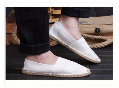 Mens Canvas Espadrille Loafers - Breathable Mesh Lining, Slip-On Design, Comfortable Rubber Soles for Casual Walking - Perfect for Fall, Spring, Summer Seasons