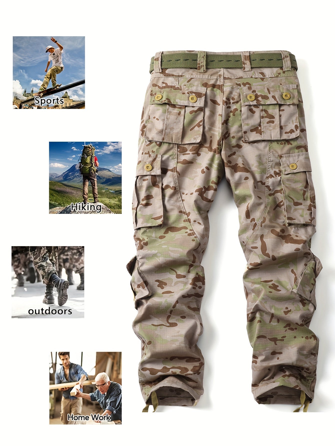 Men's Snake Skin Camo Cargo Pants - Multi-Pocket, Trendy, Outdoor, Streetwear-Ready Trousers with Durable Fabric and Practical Design