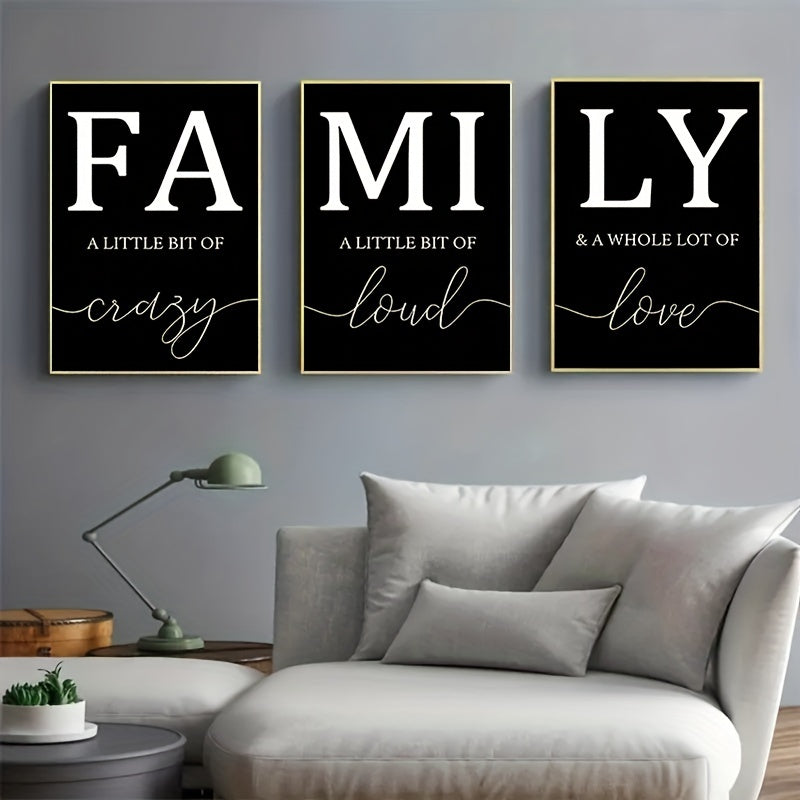 Luxury Minimalist 3pcs/set Frameless Canvas Wall Art - Decorative Paintings for Living Room - Family Writing No Frame
