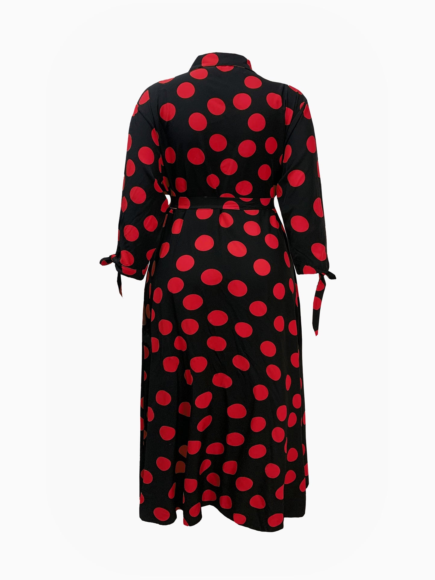 Elegant Plus Size Polka Dots Print Maxi Dress - Women's Button Up Collared Belted