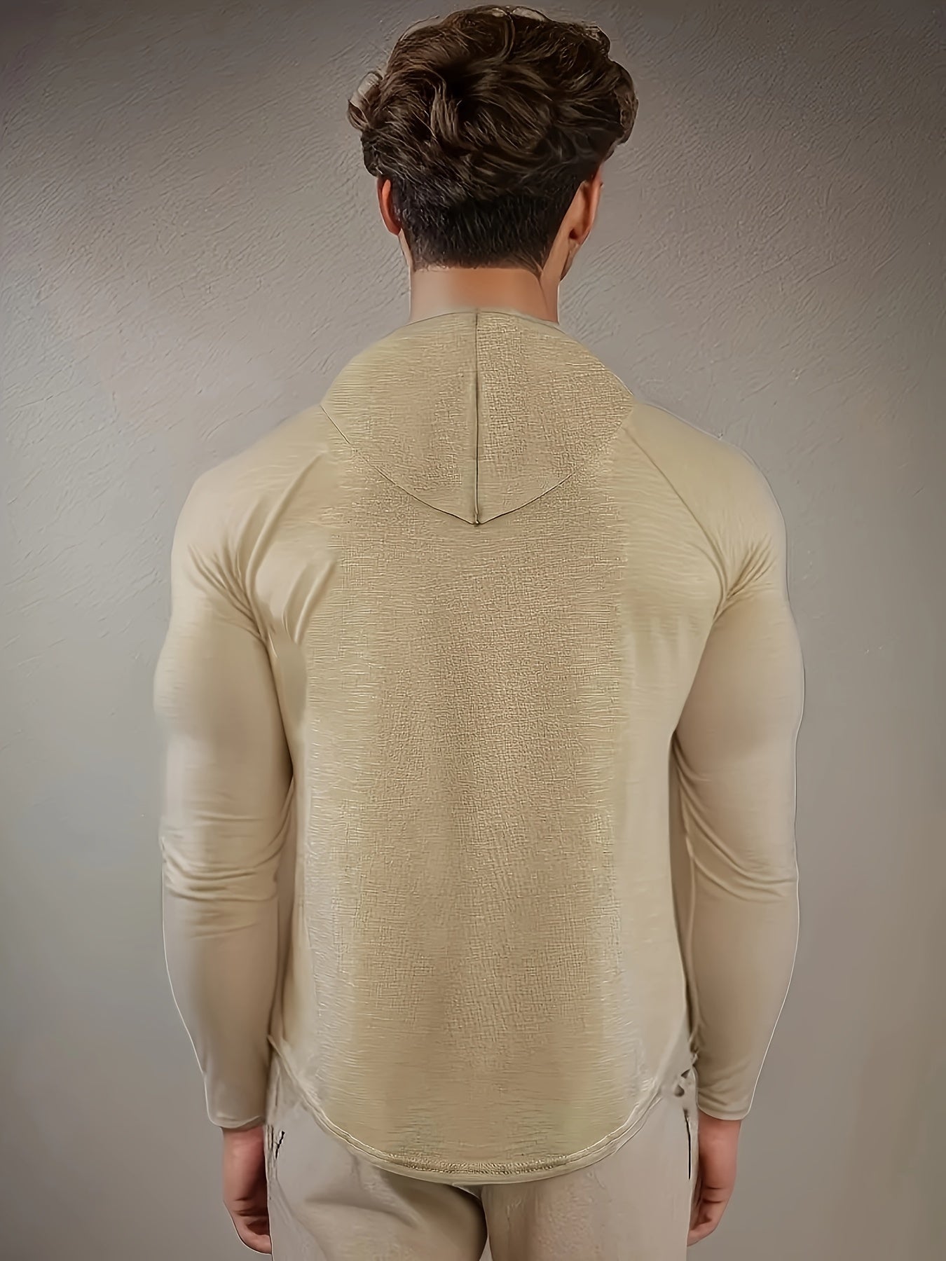 [1pc Long Sleeve Casual Hoodie] 1pc Men'S Casual Fashion Hoodie - Long Sleeve, Solid Color, Regular Fit, Knit Polyester, Micro-Elastic, Regular Length, Crew Neck Pullover