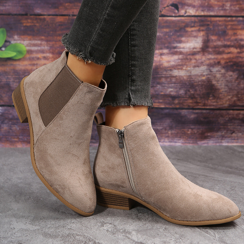 Pointed Toe Ankle Boots - Chunky Heels, Stylish, Comfortable for Daily Wear