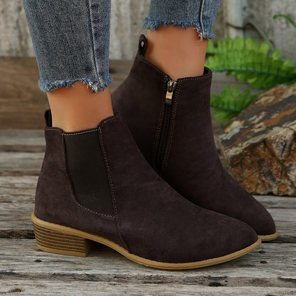 Pointed Toe Ankle Boots - Chunky Heels, Stylish, Comfortable for Daily Wear