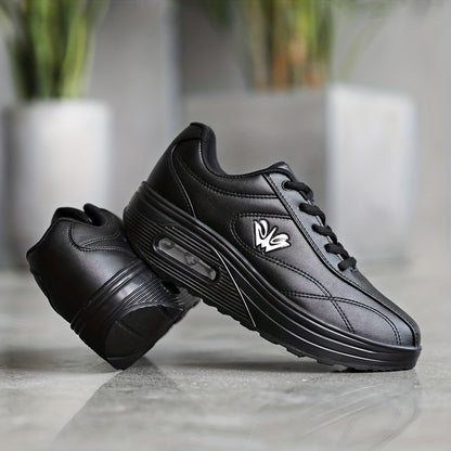 Women's Faux Leather Air Cushion Sneakers, Comfortable Thick Bottom Sport Shoes