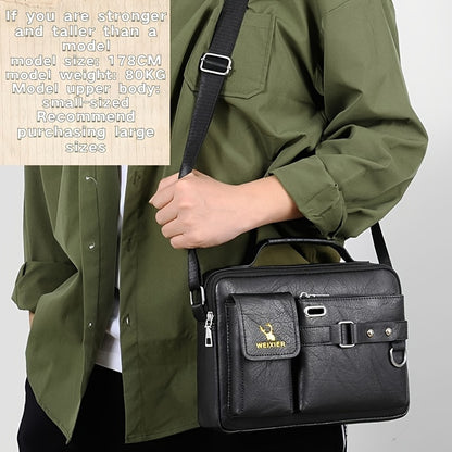 1/2pcs Men's Business Adjustable Strap Sling Bag, Casual PU Leather Shoulder Messenger Bag