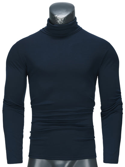 Long-Sleeved Multicolor Turtleneck Shirt for Men - Soft Medium Stretch Polyester Fabric, Regular Fit, High Neck Collar, Machine Washable, Perfect for Spring and Fall Seasons