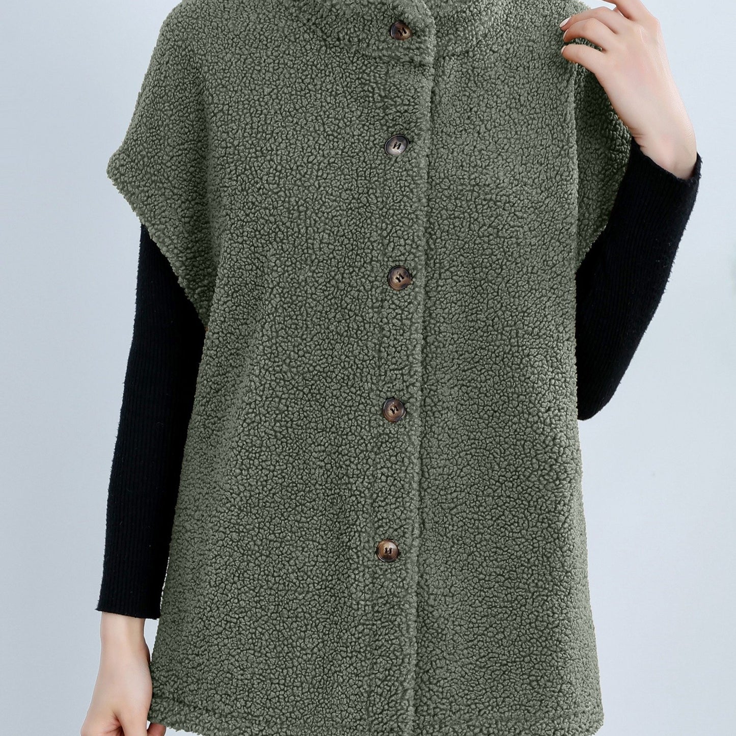 Womens Chic Button Front Teddy Vest - Lightweight Fleece, Short Sleeve, Solid Colors - Perfect for Layering, Stylish & Versatile Wardrobe Staple