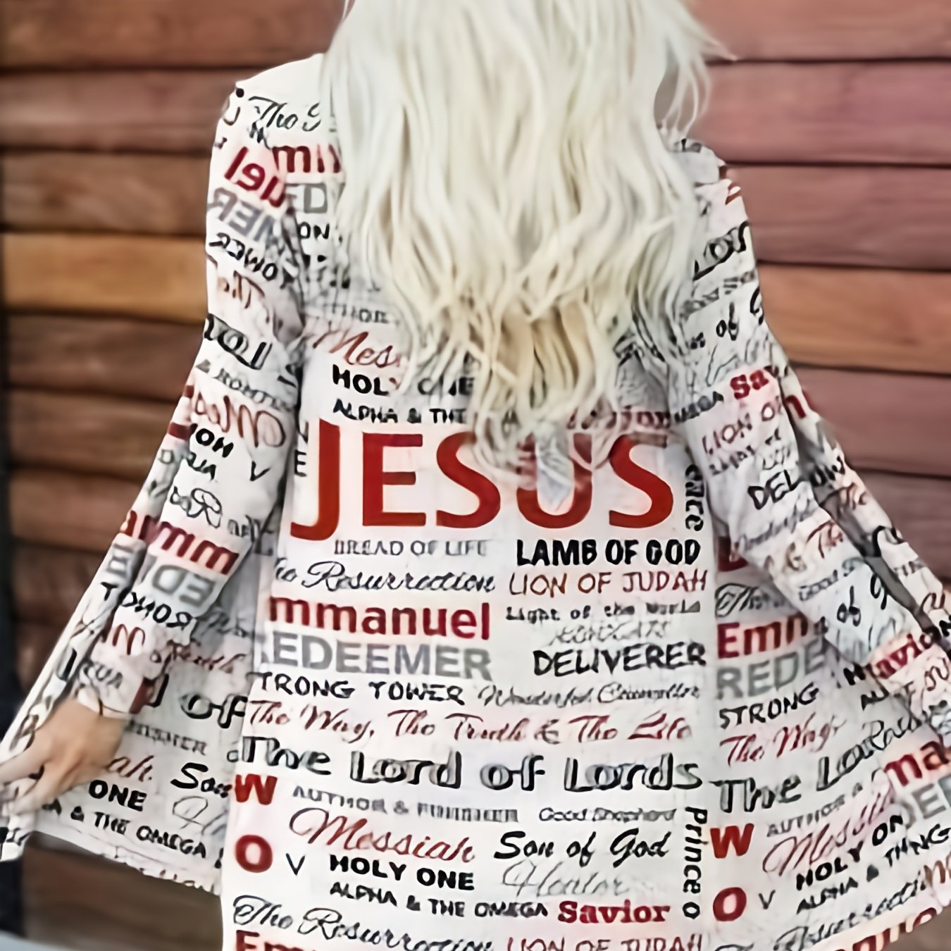 Jesus Print Open Front Cardigan, Casual Long Sleeve Cardigan For Spring & Fall, Women's Clothing