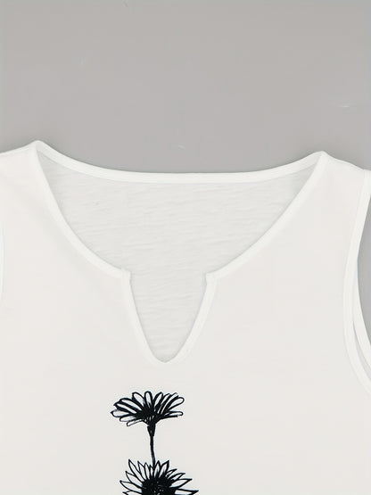 Chic Summertime Floral Tank Top – Breezy Sleeveless Notch Neck Design – Versatile Womens Fashion