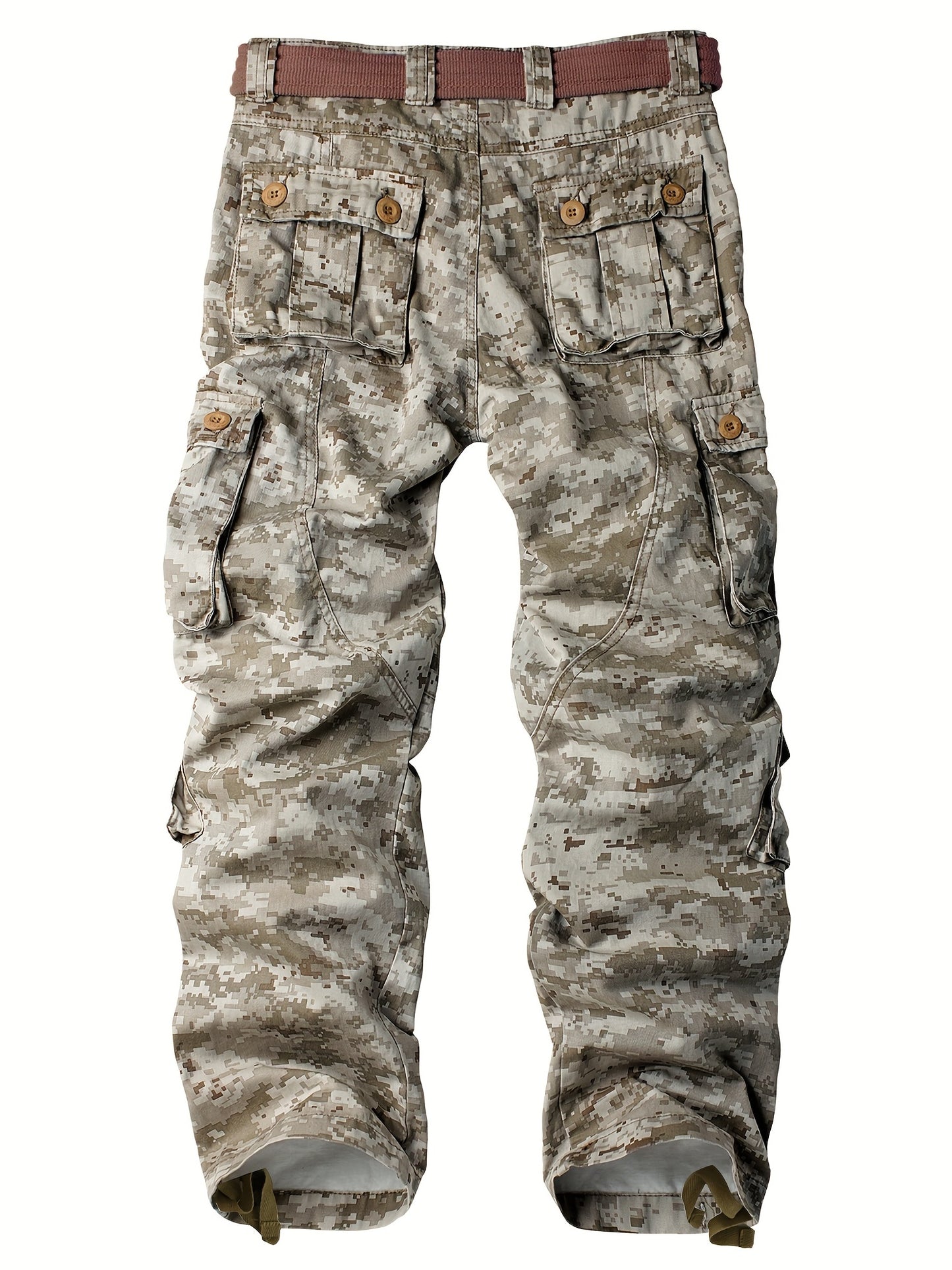 AKNAVY Solid Cotton Camo Multi Flap Pockets Men's Straight Leg Cargo Pants, Loose Casual Outdoor Pants, Men's Work Pants For Hiking Fishing Angling