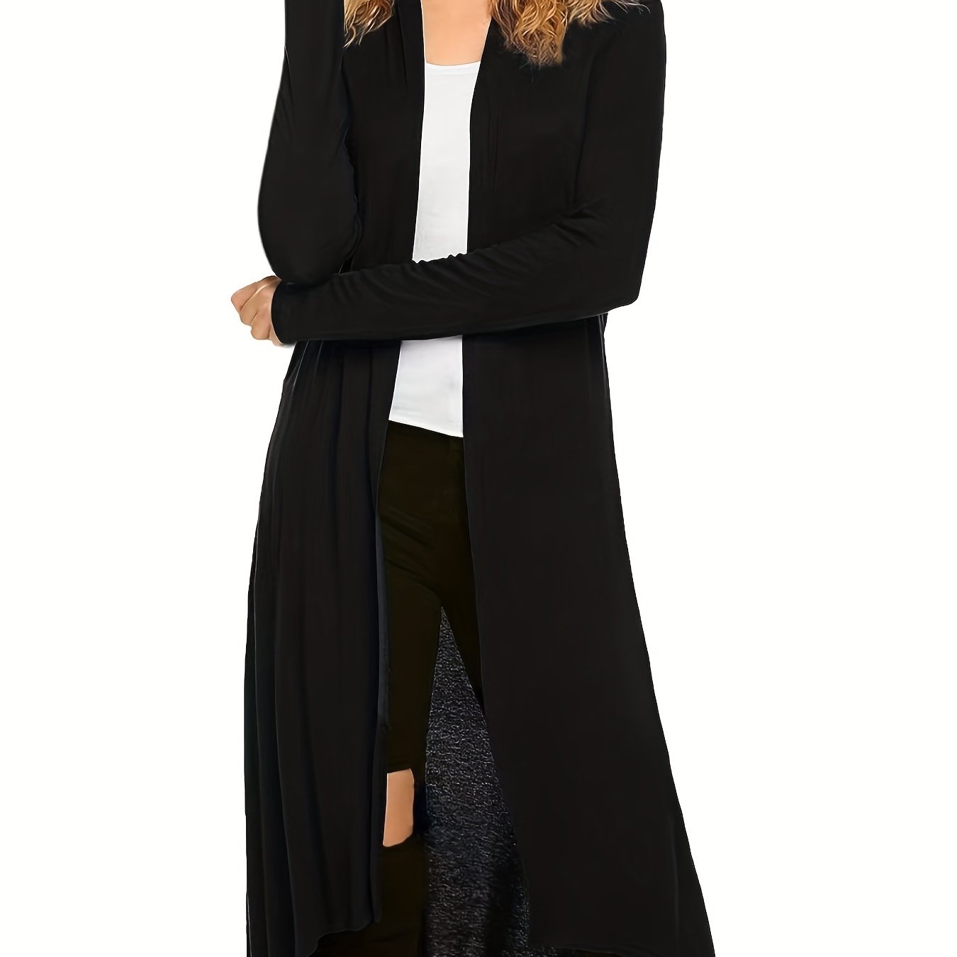 Cozy Long Length Cardigan Sweater - Soft Open Front Drape Knit Design, Casual Long Sleeve, Relaxed Fit, Women's Clothing for Everyday Wear