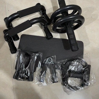 7pcs/set Complete Ab Workout Set With Push-up Stand, Ab Wheel, Mini Mat, Resistance Band, Jump Rope & Hand Gripper - Strengthen Core, Build Muscle, Burn Fat