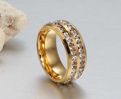 Fashionable Casual Romantic Stainless Steel Double-row Imitation Zirconia Ring