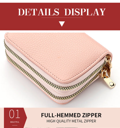 Stylish Womens Double Zipper Wallet - Compact Short Card Holder with Large Capacity, Practical Coin Purse for Everyday Use