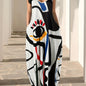 Flowing Maxi Sundress - Vibrant Abstract Art Print - Breezy Spaghetti Straps - Versatile Summer Attire for Women