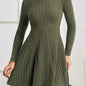 Solid Ribbed Dress, Casual Mock Neck Long Sleeve Dress, Women's Clothing