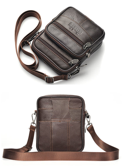 Men's New Genuine Leather Crossbody Bag Vertical Trendy Multifunctional Shoulder Bag Briefcase Casual Travel Messenger Bag