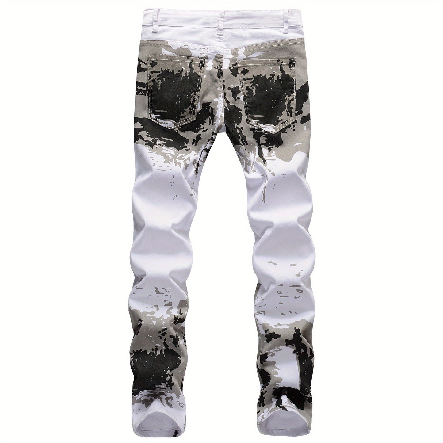 Men's Trendy Camouflage Jeans, Casual Mid Stretch Breathable Straight Leg Slim Fit Trousers For Outdoor Hiking Trekking