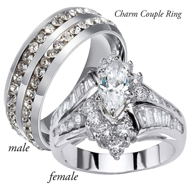 Fashionable Casual Romantic Stainless Steel Double-row Imitation Zirconia Ring
