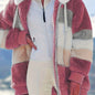 Ultra-Soft Color Block Fuzzy Hooded Coat - Stylish Winter Warm Outerwear with Full-Length Sleeves - Perfect for Casual Wear - Womens Clothing