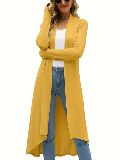Cozy Long Length Cardigan Sweater - Soft Open Front Drape Knit Design, Casual Long Sleeve, Relaxed Fit, Women's Clothing for Everyday Wear