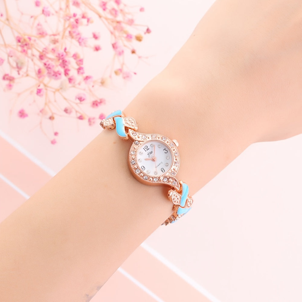 Elegant Rhinestone Quartz Women's Watch & Chic 4pc Jewelry Set - Shock-Resistant, Japanese Movement, Perfect Gift