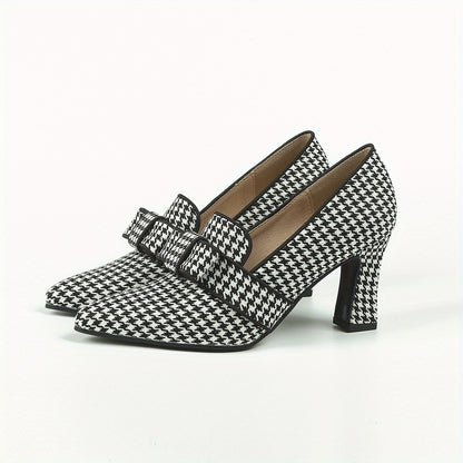 Women's High Heel Single Shoes with Deep Mouth Houndstooth Pattern
