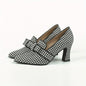 Women's High Heel Single Shoes with Deep Mouth Houndstooth Pattern