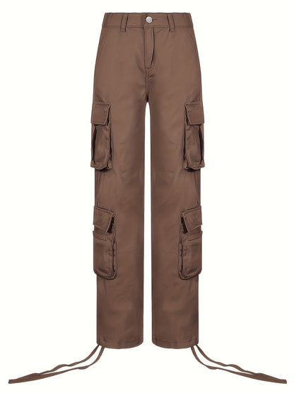 Black Flap Pockets Straight Jeans, Loose Fit Non-Stretch High Waist Cargo Pants, Y2K & Kpop Style, Women's Denim Jeans & Clothing