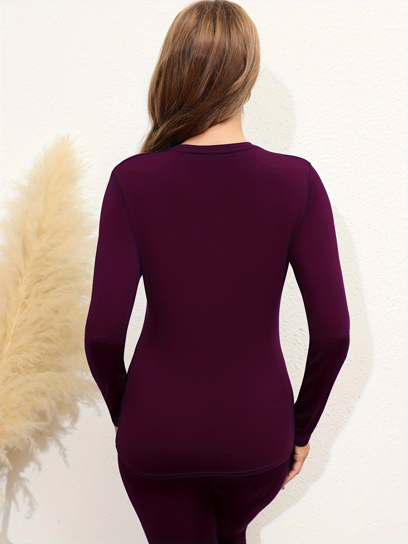 Women's Thermal Long Sleeve Crew Neck Shirt, Solid Color Bottoming Tops, Women's Clothing