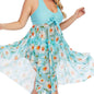 [Plus Size | Mesh] Plus Size Mesh Spliced Swimsuit | European and American Style Separated Skirt with Flower Print Irregular Hem Oversized Swimwear for Vacation